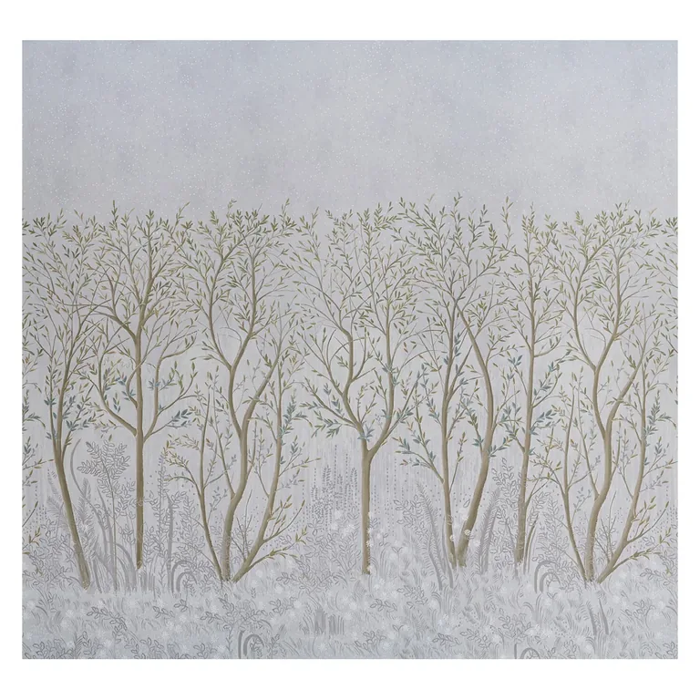 Schumacher BRINDILLE GOLDEN ACCENTED PANEL SET wallpaper, color DOVE, SKU 5010920
